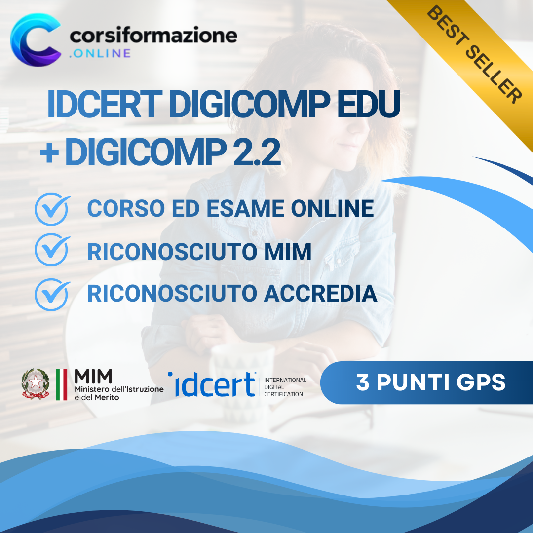 Pacchetto Certificazioni IDCERT DigCompEdu + DigComp 2.2 – 3 Punti GPS 2026 | Accreditate Accredia